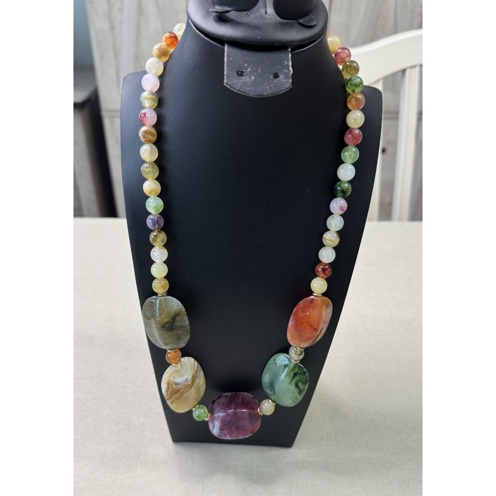 Boho Multicolor Stone Beaded‎ Necklace Artisan Long Statement Natural Gemstone